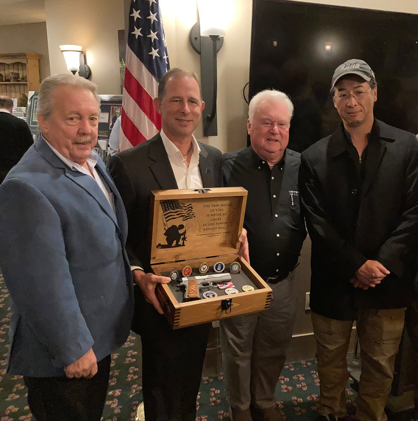 At VetStock’s veterans’ recognition ceremony: Allen Schatz, left, John Pillar, Tom Ryan and Justin Moon.